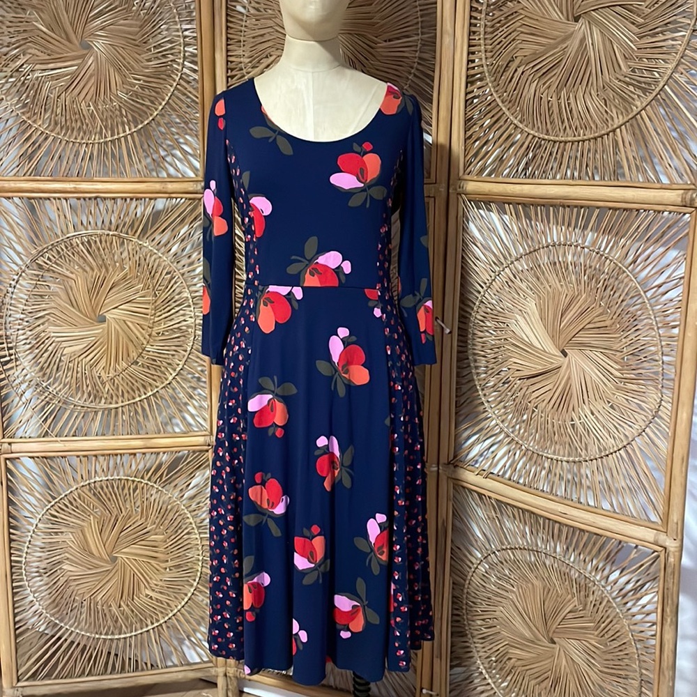 Boden Jersey Floral Dress Mid Poppy Navy Red 6R Casual Viscose